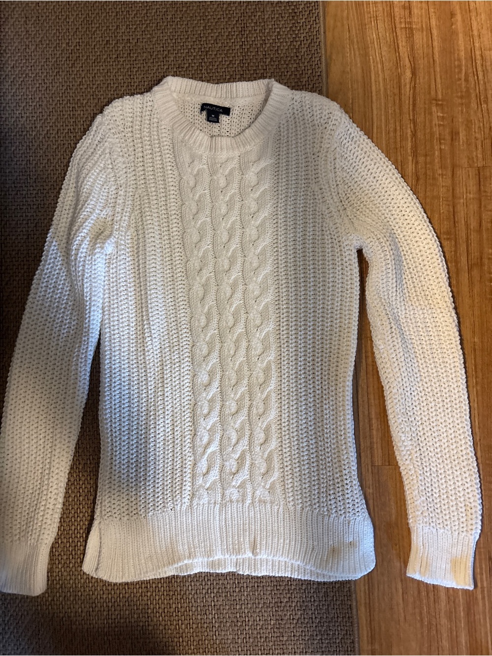 Nautica Ivory Cable-Knit Crewneck Sweater